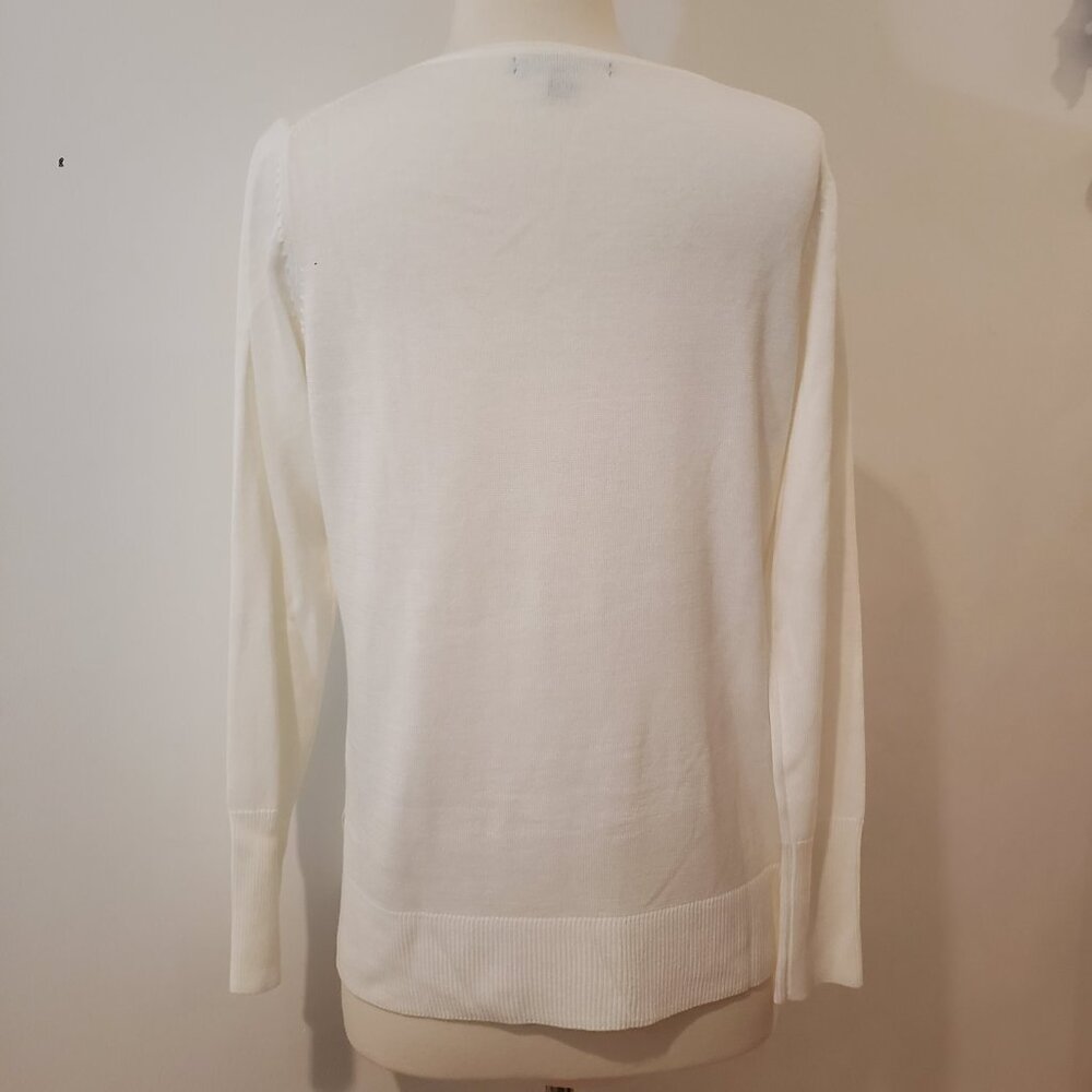 LOFT Ivory V-Neck Lightweight Knit Sweater - Picture 11 of 16